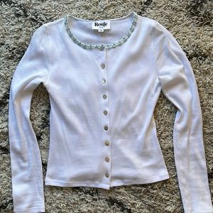 NWOT Rouje Paris white Cotten ribbed cardigan size 36/S